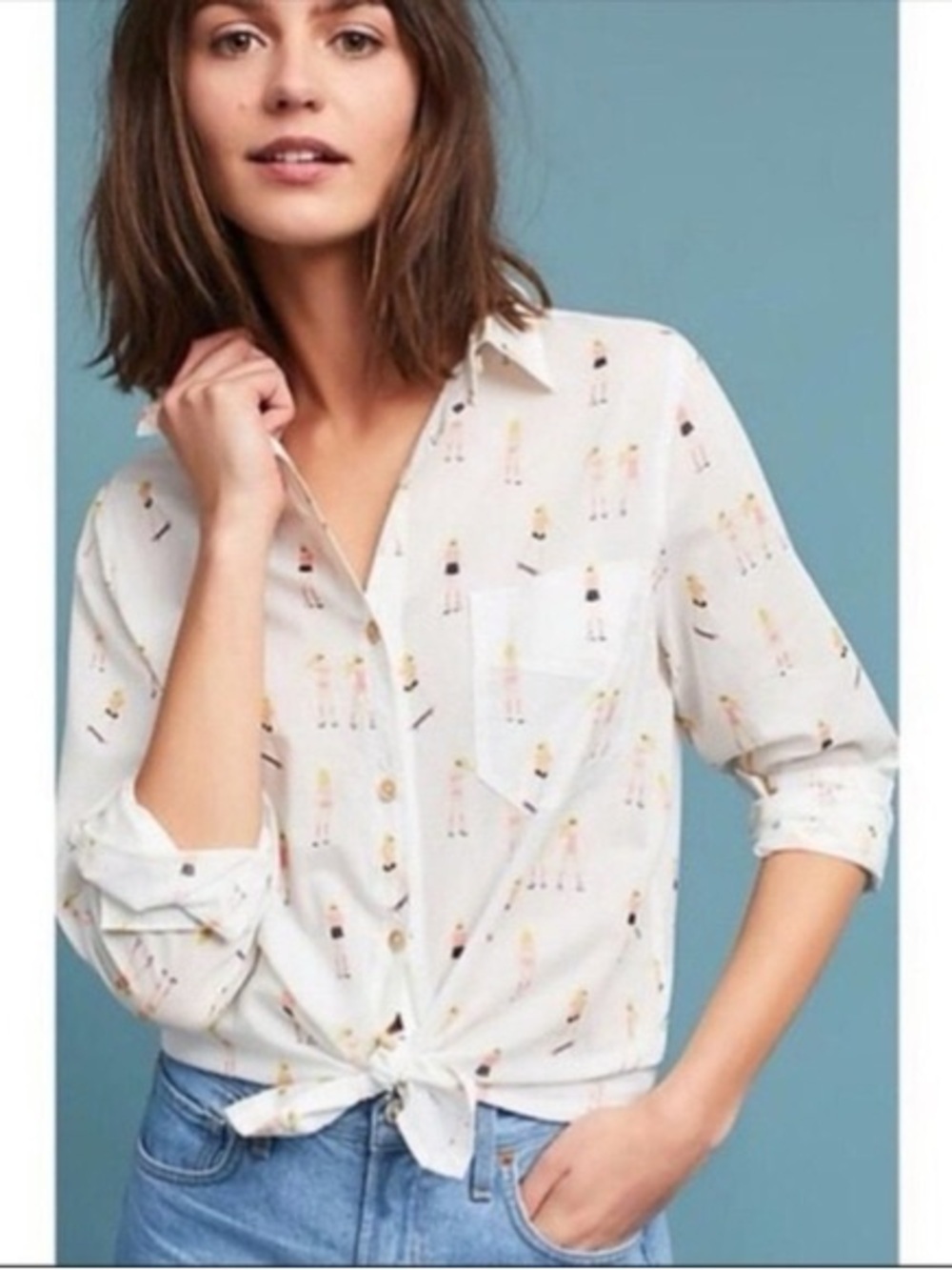 Anthropologie Acote skater girl print blouse, Size L, Great Condition